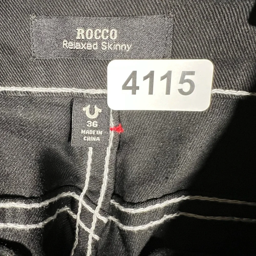 True Religion Rocco Relaxed Skinny Black Denim Shorts Mens 36 Contrast Stitch